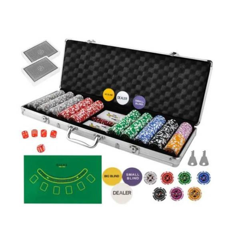Покерний набір Iso Trade 500 фішок у зручному кейсі 2 колоди поле для гри 500 фішок та кості Набір для гри в покер