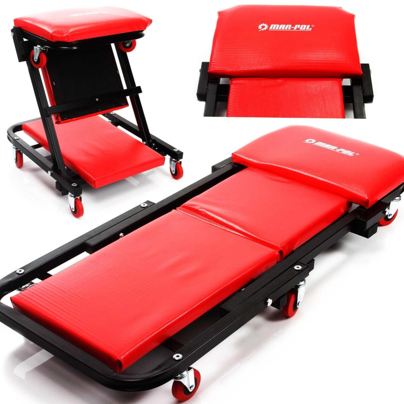 Лежак трансформер універсальний Mar-Pol на 6 колесах для майстерні Стілець автомеханіка
