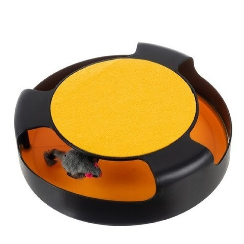 Інтерактивна іграшка з мишкою для котів з кігтеточкою Purlov жовточорна