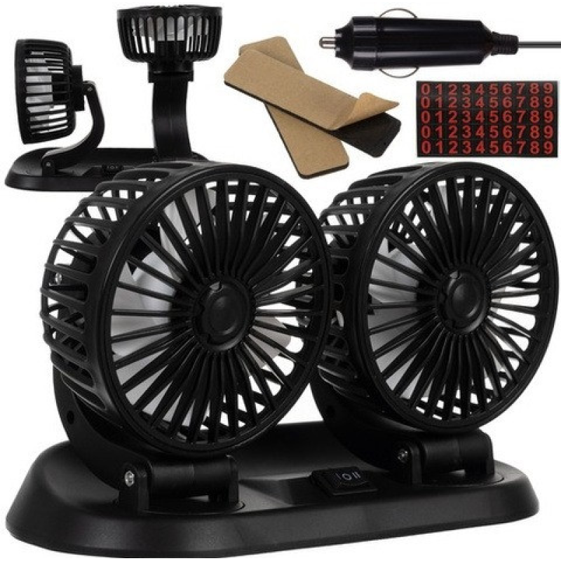 Вентилятор подвійний для салону автомобіля від прикурювача 12В чорний