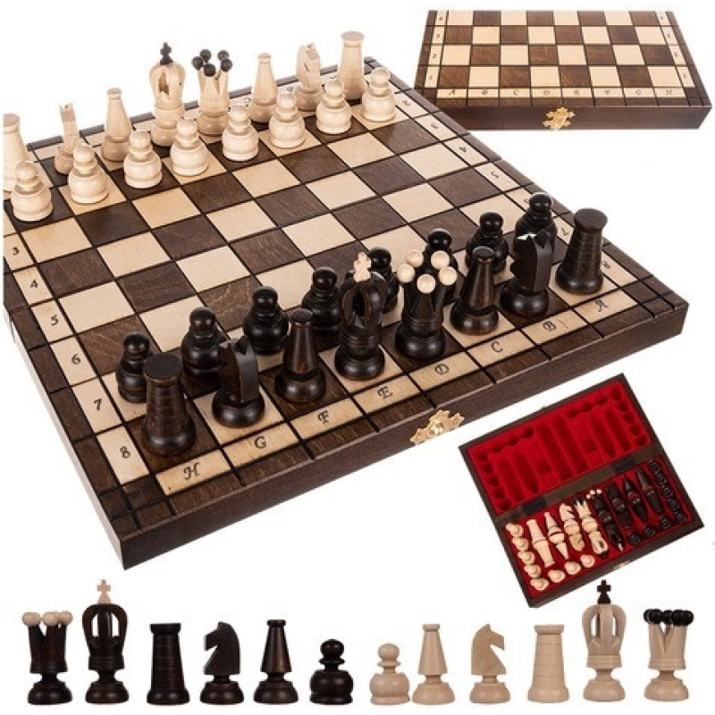 Шахи дерев“яні грабові класичні з флокованими вставками для фігур в замиканій шахівниці