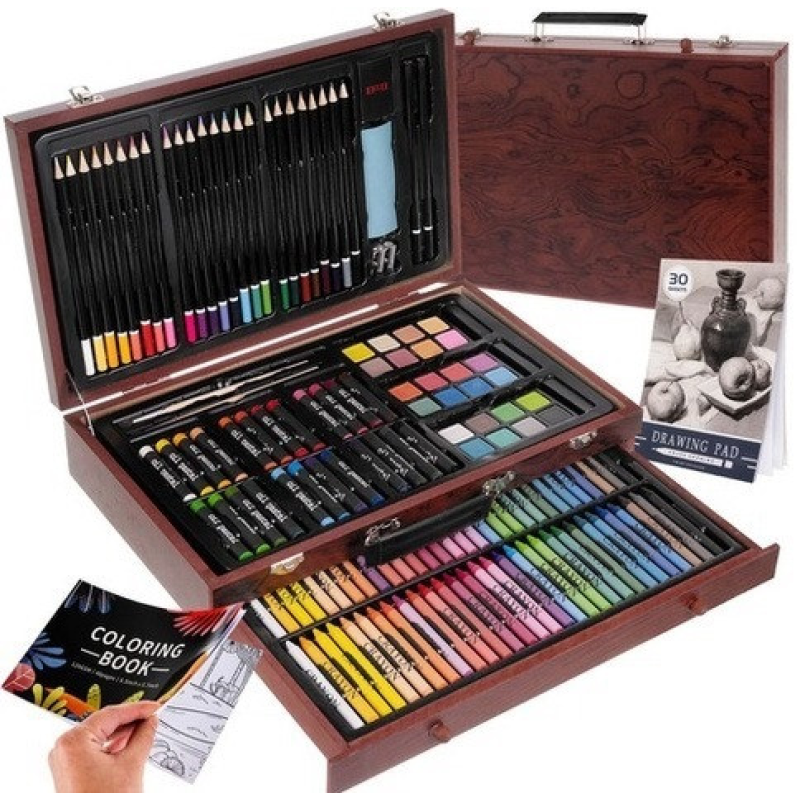 Набір для малювання в дерев“яному футлярі з ящиком 146 предметів