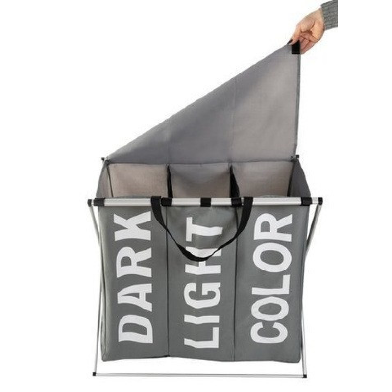Корзина для білизни з 3 відсіками для темного світлого та кольорового 130 л водонепроникна складана