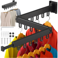 Складана настінна сушарка для білизни 2 в 1 з висувною конструкцією та 18 гачками чорна