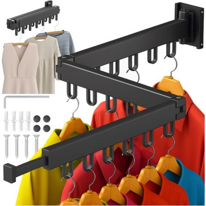 Складана настінна сушарка для білизни 2 в 1 з висувною конструкцією та 18 гачками чорна