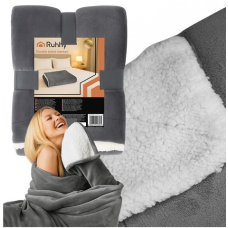 Плед ковдра двостороння легка стійка до зминання імітація овчини 150 x 200 см темно-сіра