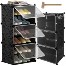 Модульна полиця для взуття з 3 секцій з дверцятами вішалкою та дерев’яним молотком для збирання