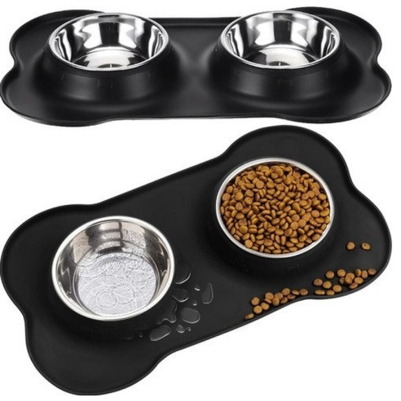 Подвійна миска для собаки кішки метал силікон 2 x 450 мл