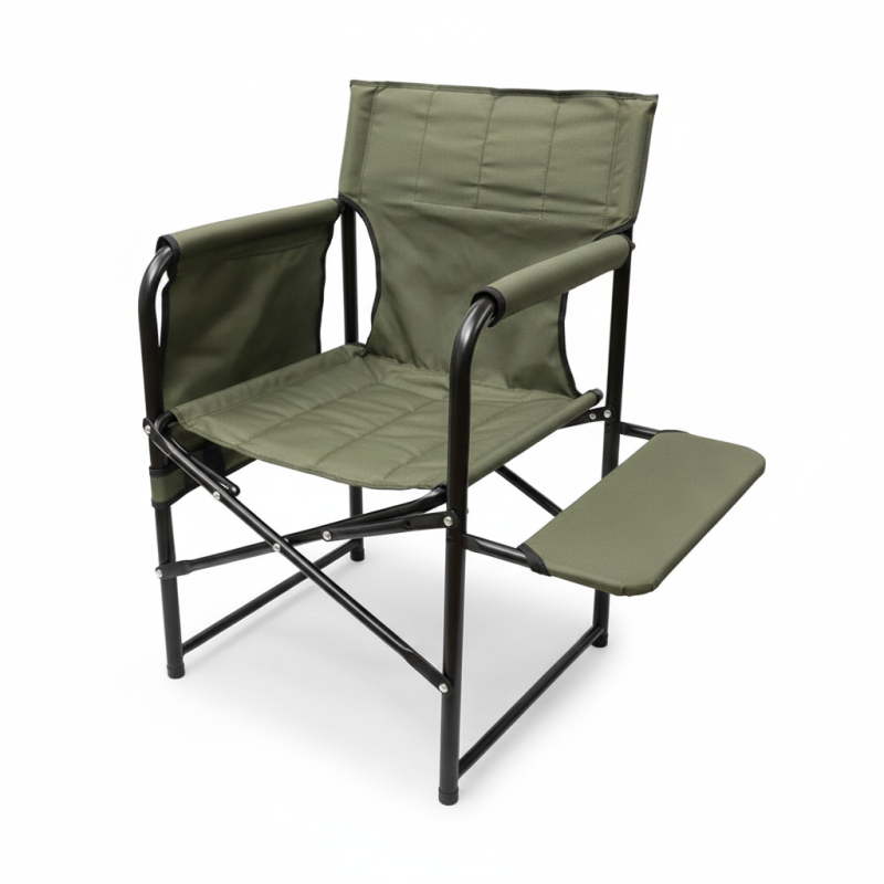 Складаний стілець Комфорт  Олива з тканинною полицею полегшене крісло для риболовлі та відпочинку