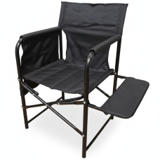 Складаний стілець Комфорт Чорний з тканинною полицею легке та міцне крісло для риболовлі та відпочинку