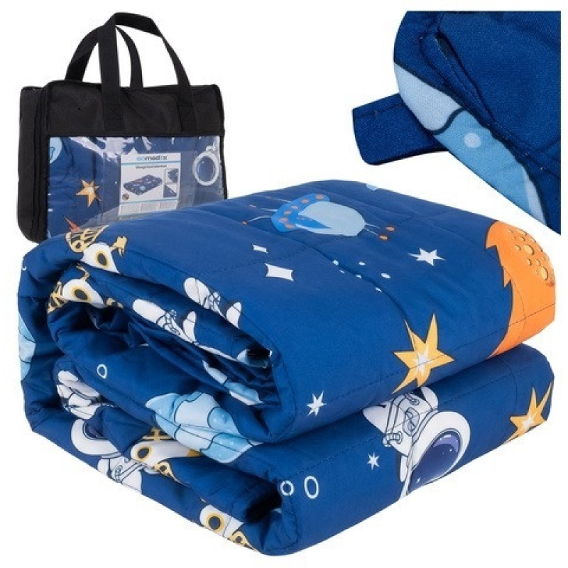 Сенсорна обтяжена дитяча ковдра 4 кг 150x100 см темносиня з космічними принтами