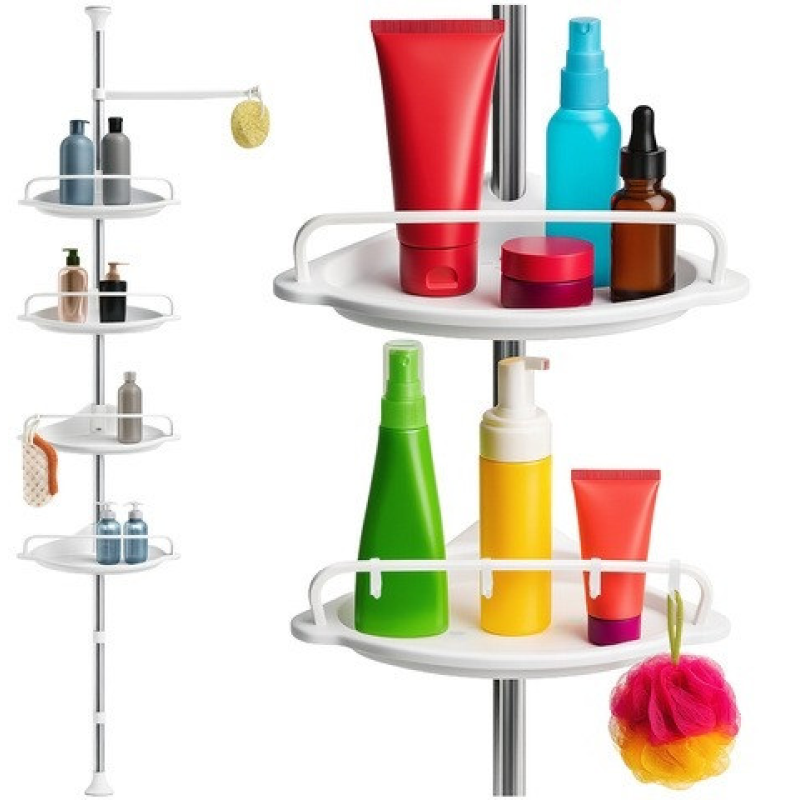 Кутова та телескопічна полиця для душа від 240 до 300 см біла