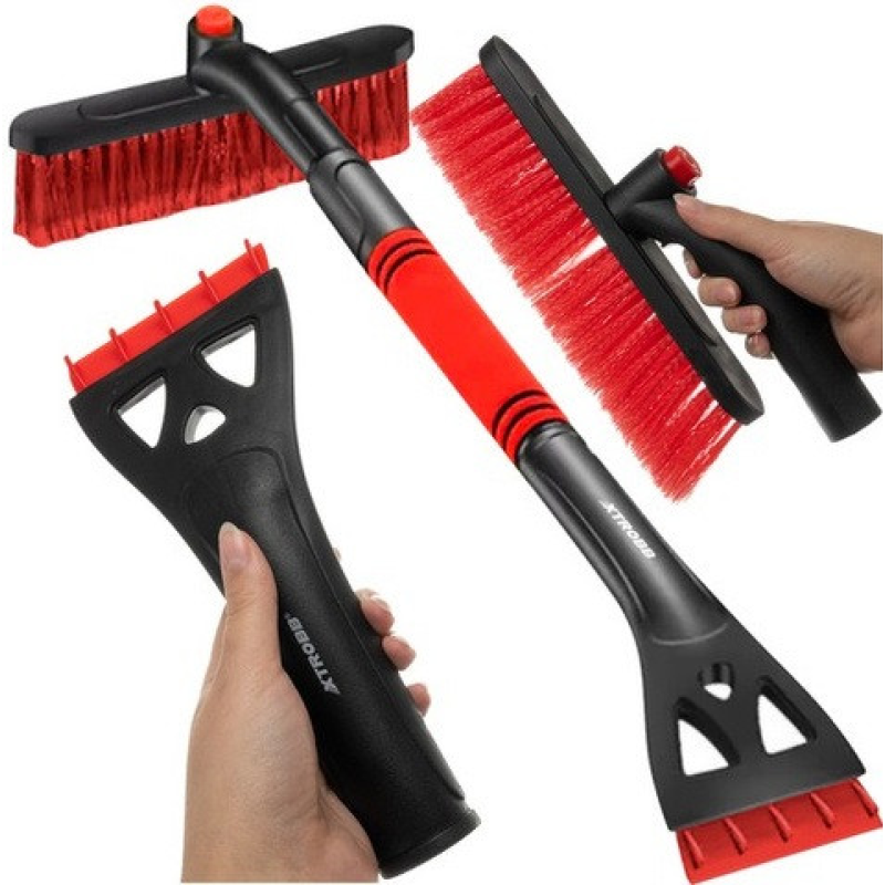 Телескопічний скребок для вікон та щітка для снігу  чорночервоний