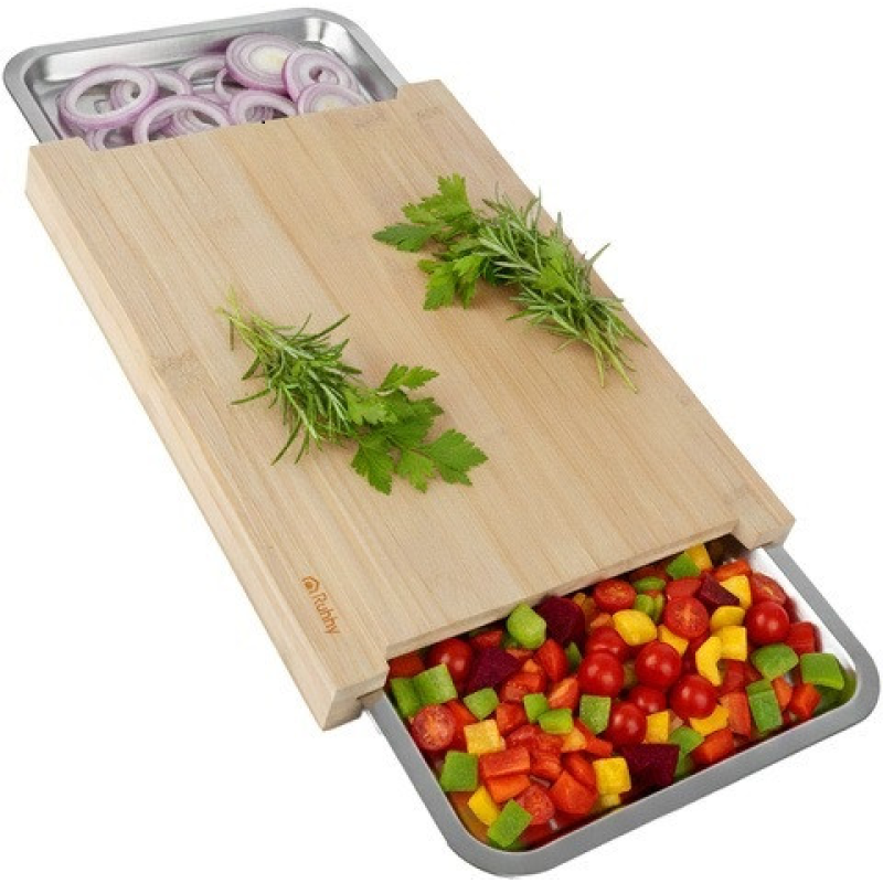 Бамбукова дошка з 2 висувними контейнерами зручна нарізка та організація простору