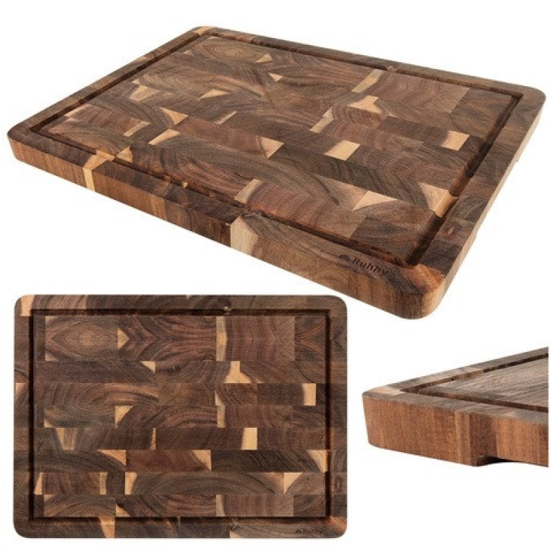 Обробна та сервірувальна кухонна дошка з акації 43х33х3 см готуйте як шеф кухар