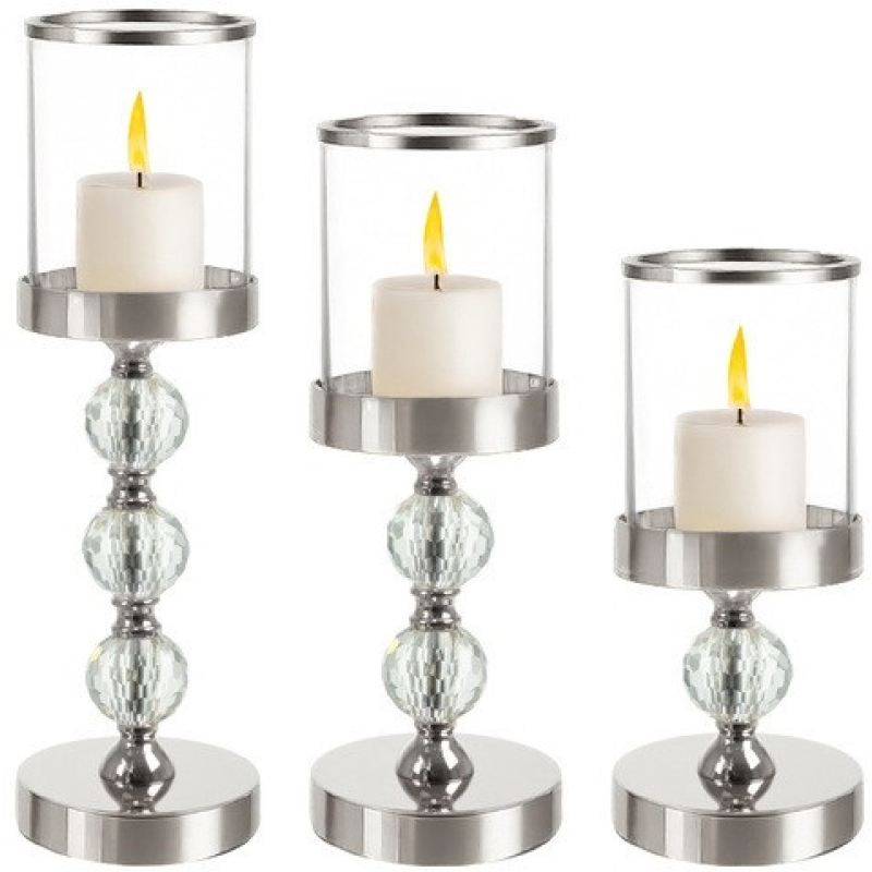 Набір із 3 х гламурних свічників різної висоти срібло та кришталь елегантний декор