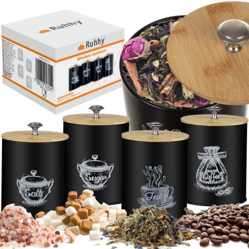 Набір кухонних контейнерів для кави, чаю, цукру та солі Ruhhy (4 шт.)