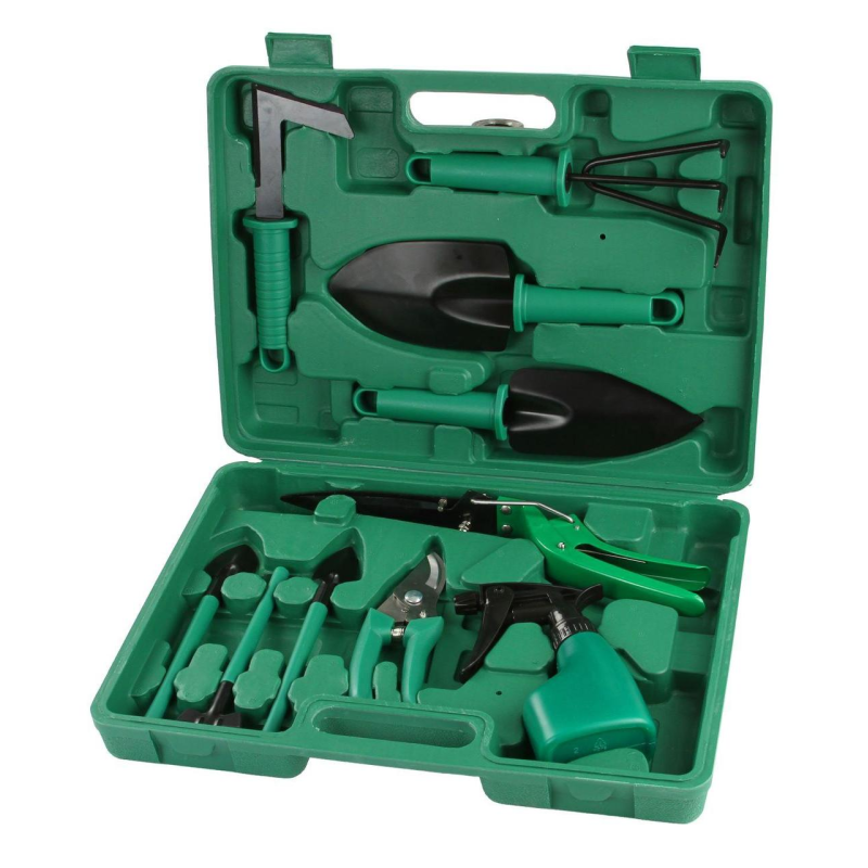 Набір садових інструментів 10 в 1 у кейсі – Лопати, секатор, граблі, розпилювач